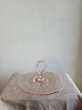 Pink Depression Glass Single-Tier Serving Platter with Handle